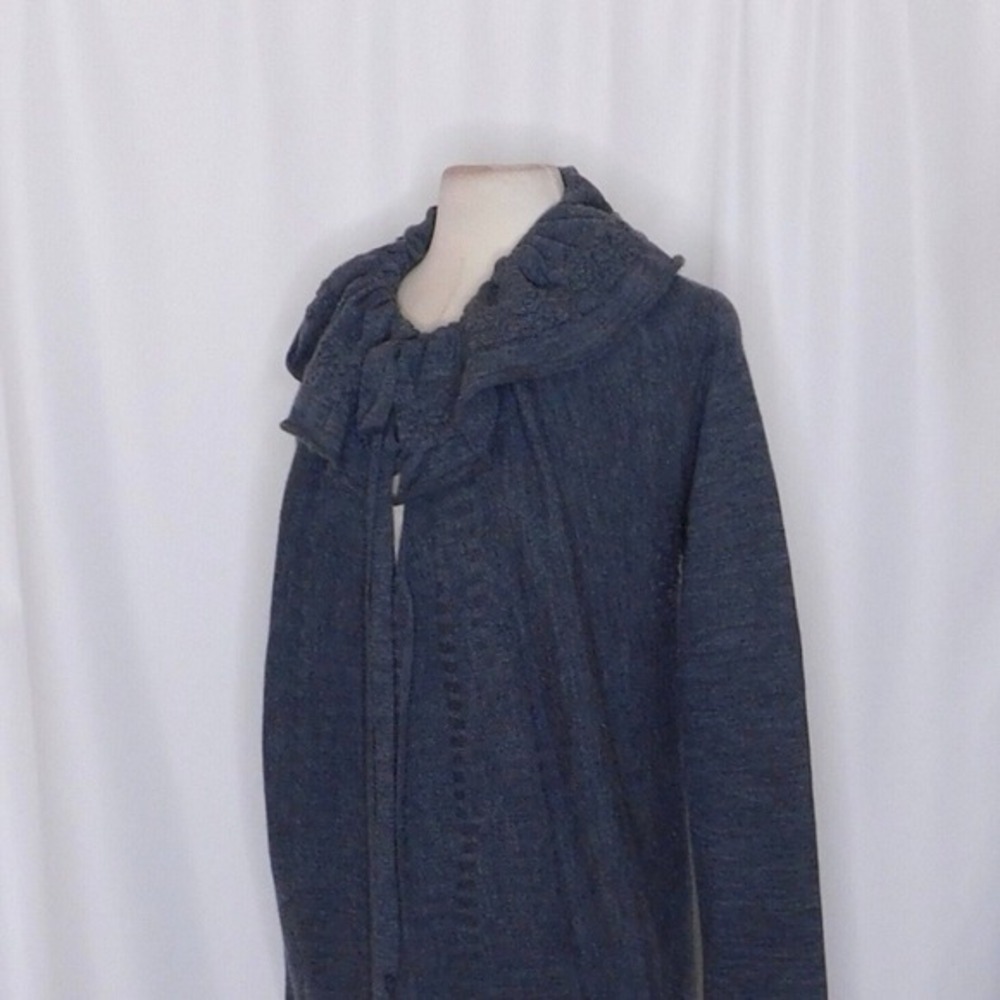 Anthropologie MOTH Gray Wool Ha'penny Cardigan Ruffled Cinched Tie Neck Medium - Picture 6 of 11